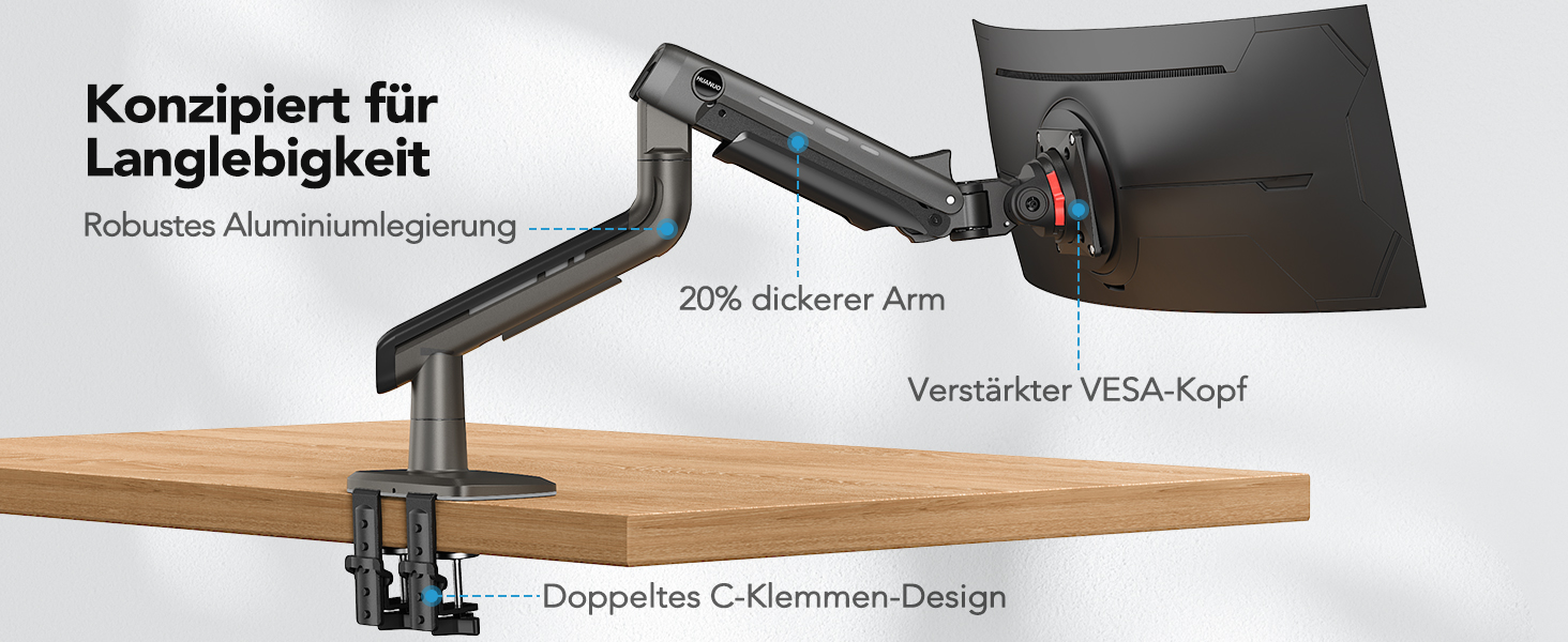 Кріплення для монітора HUANUO для Ultrawide екранів до 49 дюймів, 18 кг, регульований кронштейн, VESA 100x100mm, без RGB підсвітки