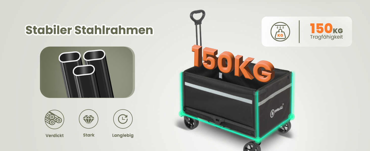 Універсальний складаний візок Bollerwagen 120л для пляжу, кемпінгу, транспортування з гальмами та захистом від дощу