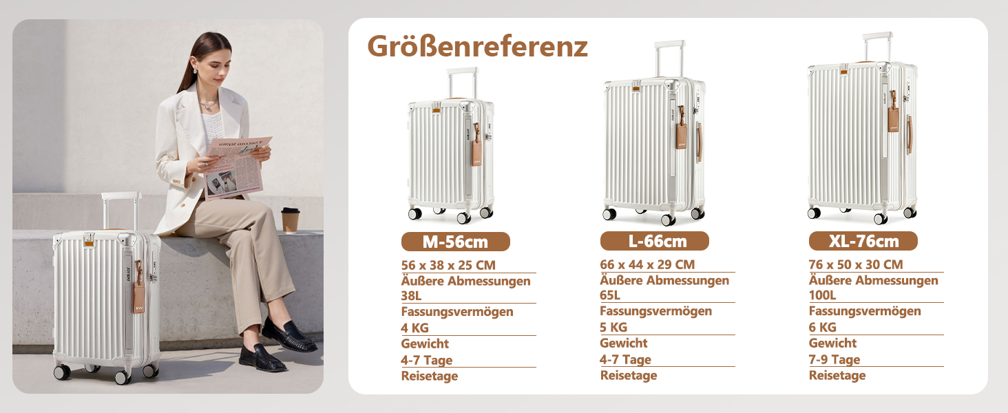 Чемодан Joyway ABS, розширюваний, з TSA замком та 4 колесами, набір: великий та невелика валіза + сумка для туалетних речей, зелений (білий, 56 см, ручна поклажа)