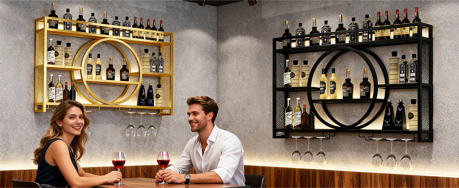 Настінна вітрина для вина Regal Metall: полиця для пляшок, барна вітрина, для бару, ресторану, інтер'єру (золота, 100*15*80)