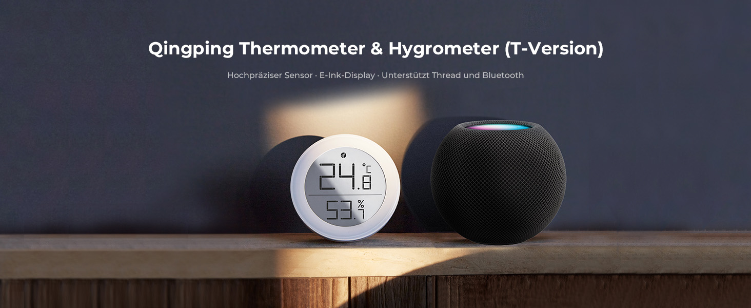 Qingping Термометр-гігрометр із сенсором, підтримка Apple HomeKit, бездротовий монітор температури та вологості з E-Ink дисплеєм, Thread/Bluetooth, для iOS