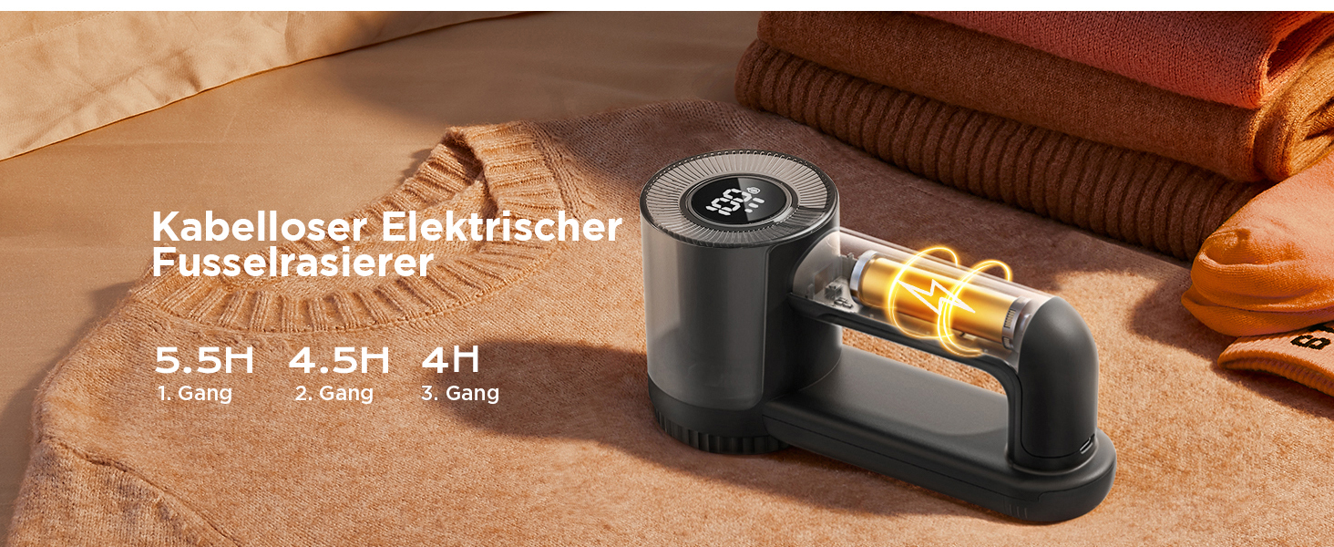 Електричний видальник ворсу 2-в-1 з трьома швидкостями для всіх тканин, з цифровим дисплеєм, 3 леза, USB-C кабель (білий/чорний)