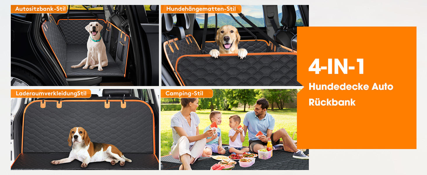 Joejoy Car Seat Cover for Dogs - Waterproof & Scratch-Resistant Back Seat Cover with Hard Bottom & Safety Belt - Black