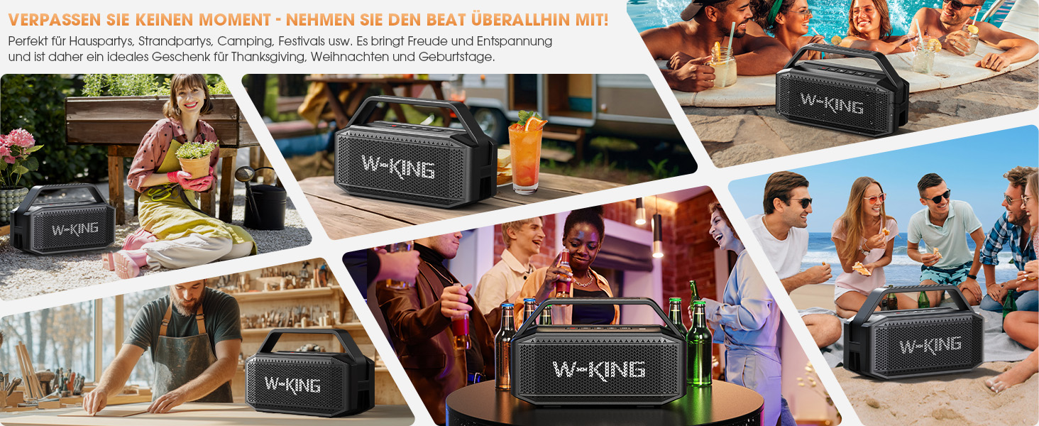 W-KING Bluetooth Колонка 100W (Пікова потужність) - Портативна Колонка з Глибоким Басом, Power Bank, TF/AUX, EQ, IPX6, 40 годин роботи