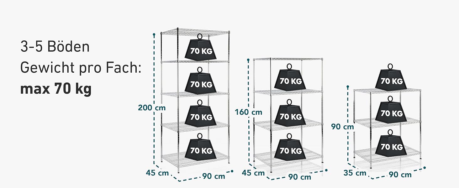 Кухонна металева полиця Floordirekt Everest, багатофункціональний хромований стелаж 60x35x90 см, 3 полиці, ванна, комора, вантажопідйомність 70 кг на полицю