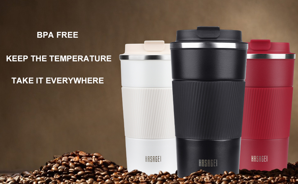 Термокружка HASAGEI з нержавіючої сталі 380 мл, чорна: термоізоляція, без витоку, для кави, чаю та води