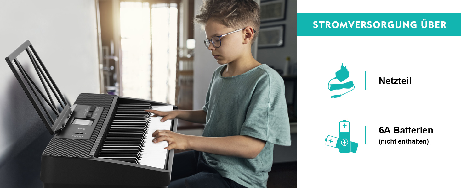 MUSTAR 61-клавішна клавіатура-піаніно для початківців, цифрова клавіатура з підсвічуванням, динаміками, стійкою, табуретом, навушниками, мікрофоном, підставкою для нот, 300 звуками та уроками музики (Чорний)