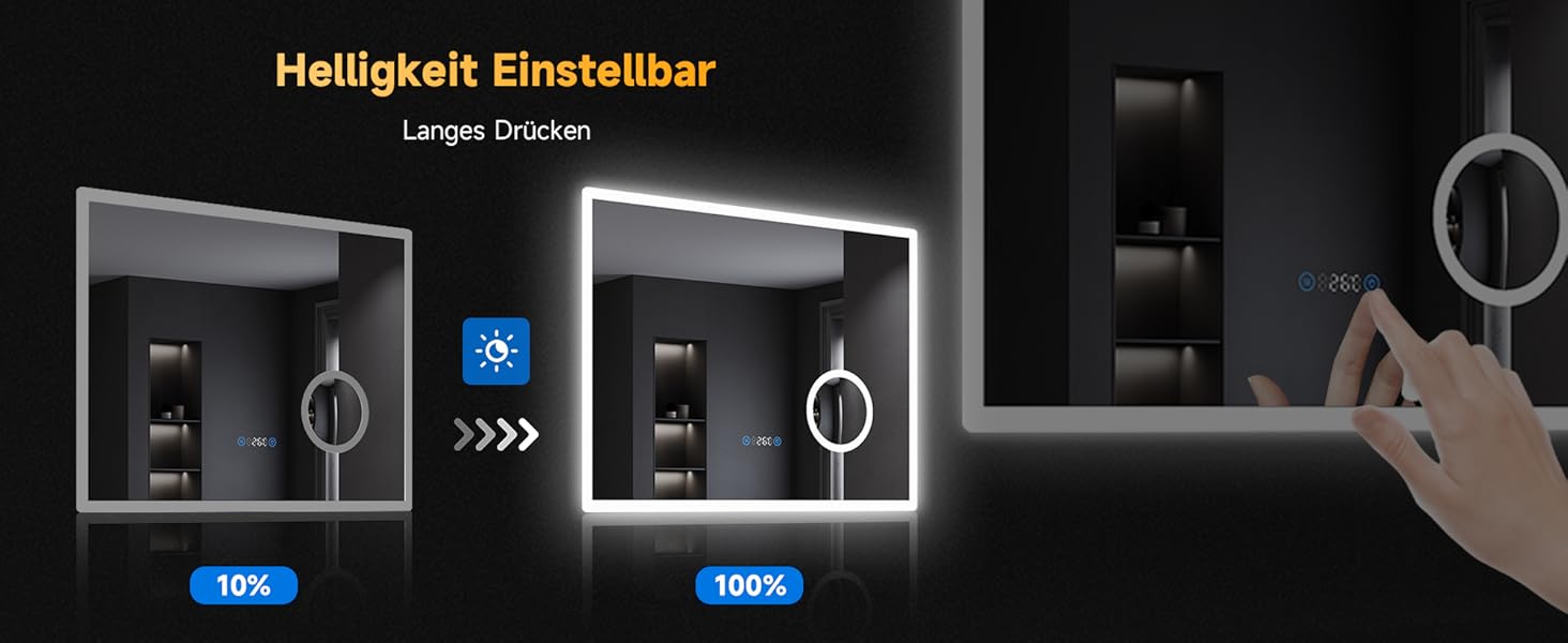 Дзеркало для ванної кімнати SONNI з підсвічуванням 80x60 см, 3 кольори світла, проти запотівання, LED, сенсорна кнопка, годинник, температура, 3-кратне збільшення