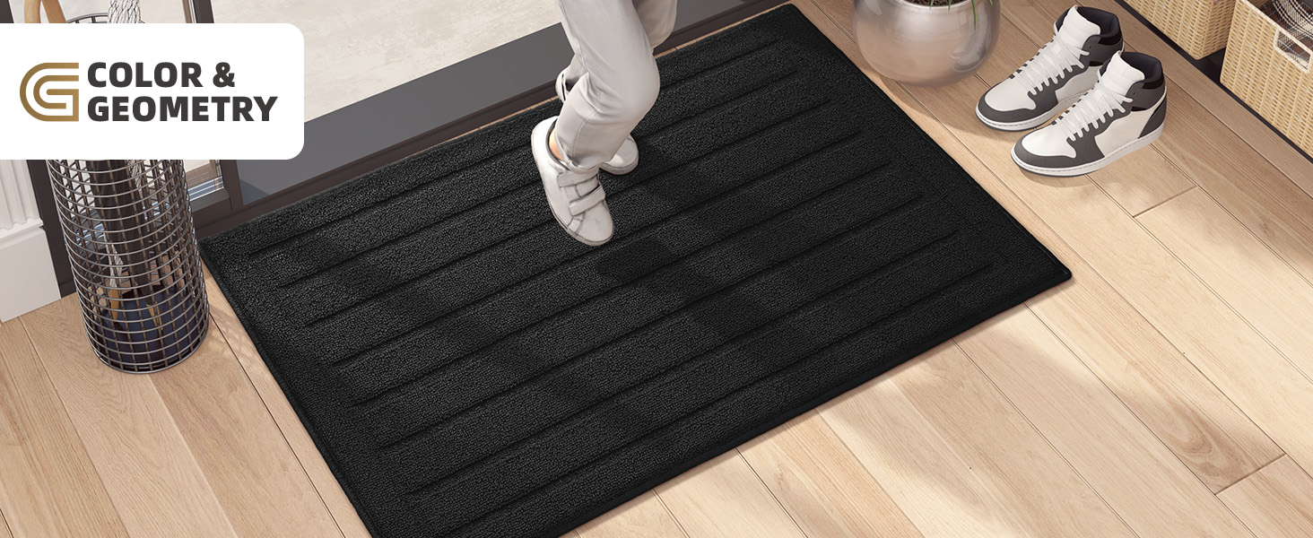 Килимок для дому COLOR&GEOMETRY 44x76 см – чорний, машинного прання, протиковзкий, вбираючий, мінімалістичний дизайн для входу, порогу та коридору