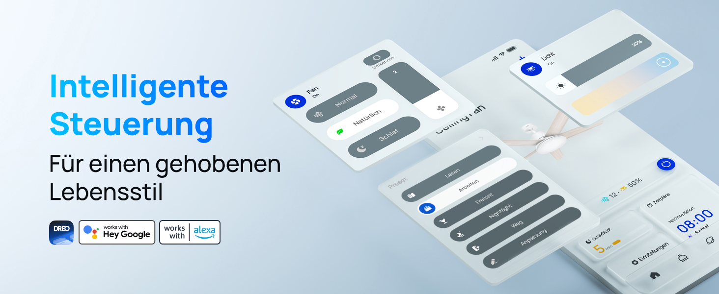 Дрео Смарт стельовий вентилятор з підсвічуванням, 132 см, 12 швидкостей, 3 режими, регульоване LED-підсвічування, тихий DC-двигун, 12H таймер, керування пульт/APP/Alexa, для дому, білий