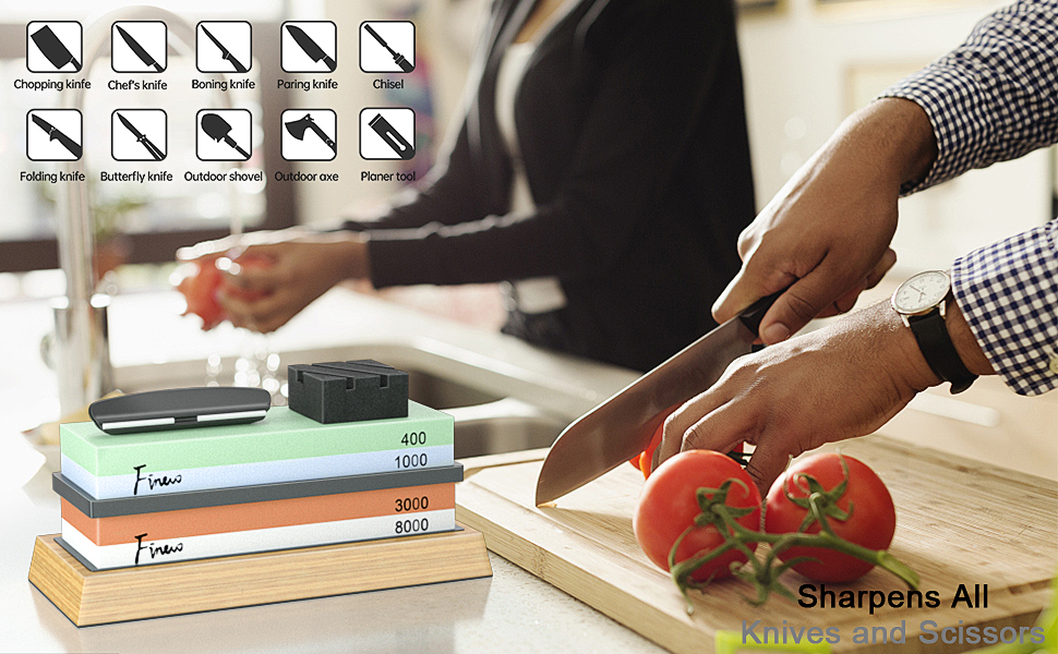 Набір точильних каменів Schleifstein: 400/1000/3000/8000, для заточування ножів, з підставкою, знімач задирок, шкіра для полірування