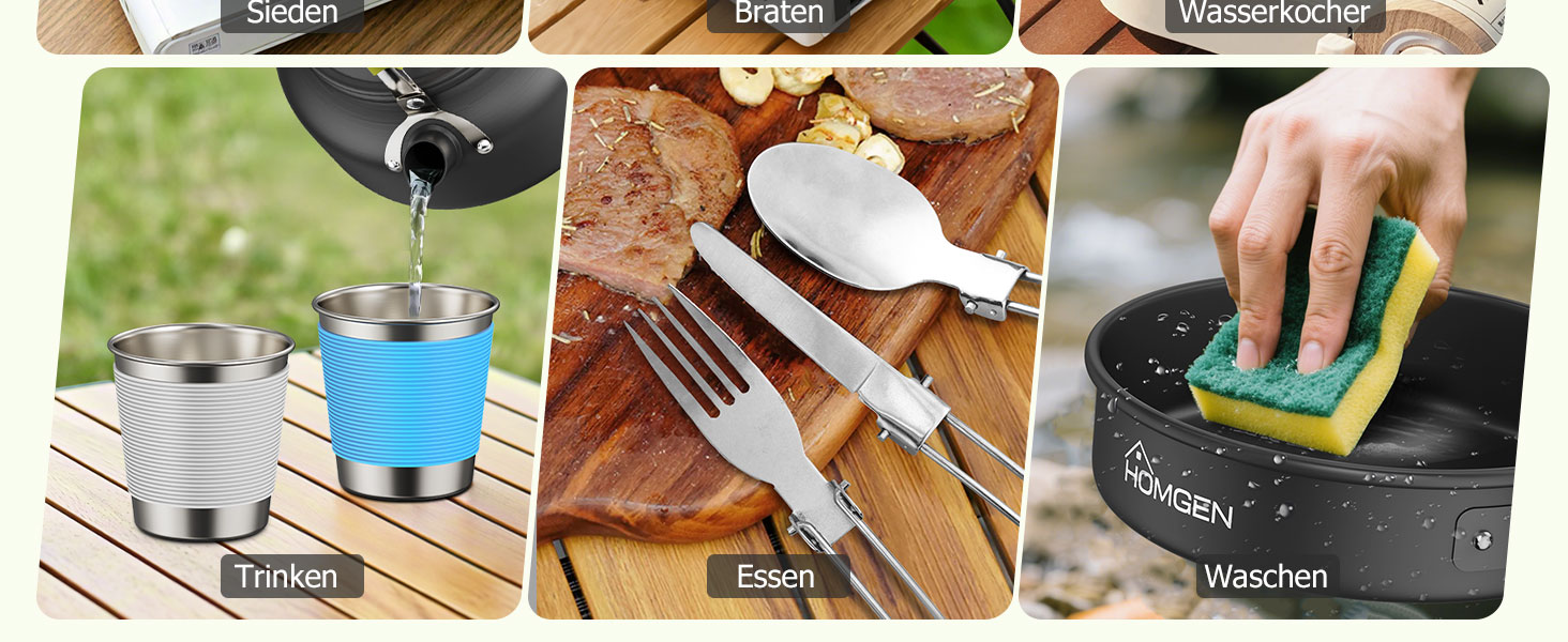 Набір кухонного посуду для кемпінгу HOMGEN: каструлі та сковорідки з алюмінію, легкий, для 2-3 осіб, з сумкою, для кемпінгу, пікніків, походів