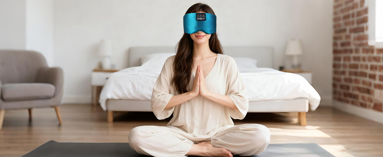Маска для сну MUSICOZY Bluetooth з навушниками, шовкова 100% (шовк мульбері), 3D для зручного сну на боці, повна темрява, м'яка, дихаюча, акумулятор 14 годин, зелена