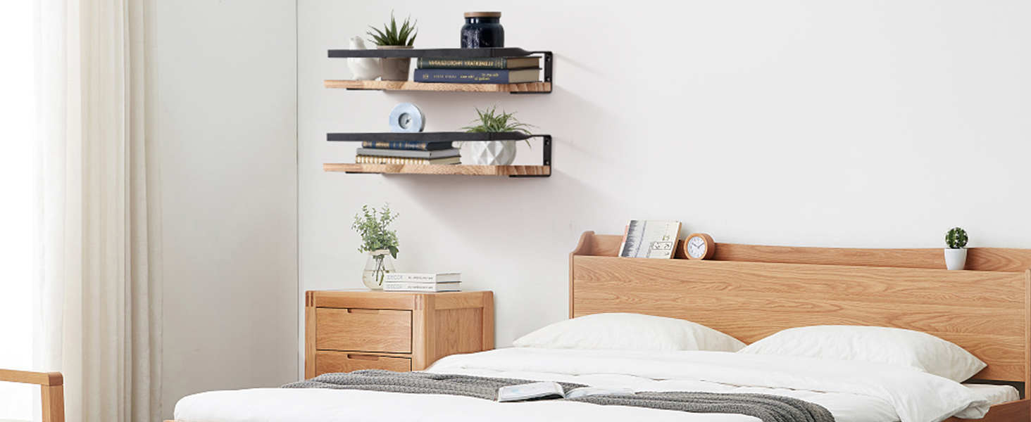 Настінна полиця AGM Wandregal 2 шт. з тримачем для рушників, світло-коричнева, для ванної, кухні, вітальні, офісу, спальні