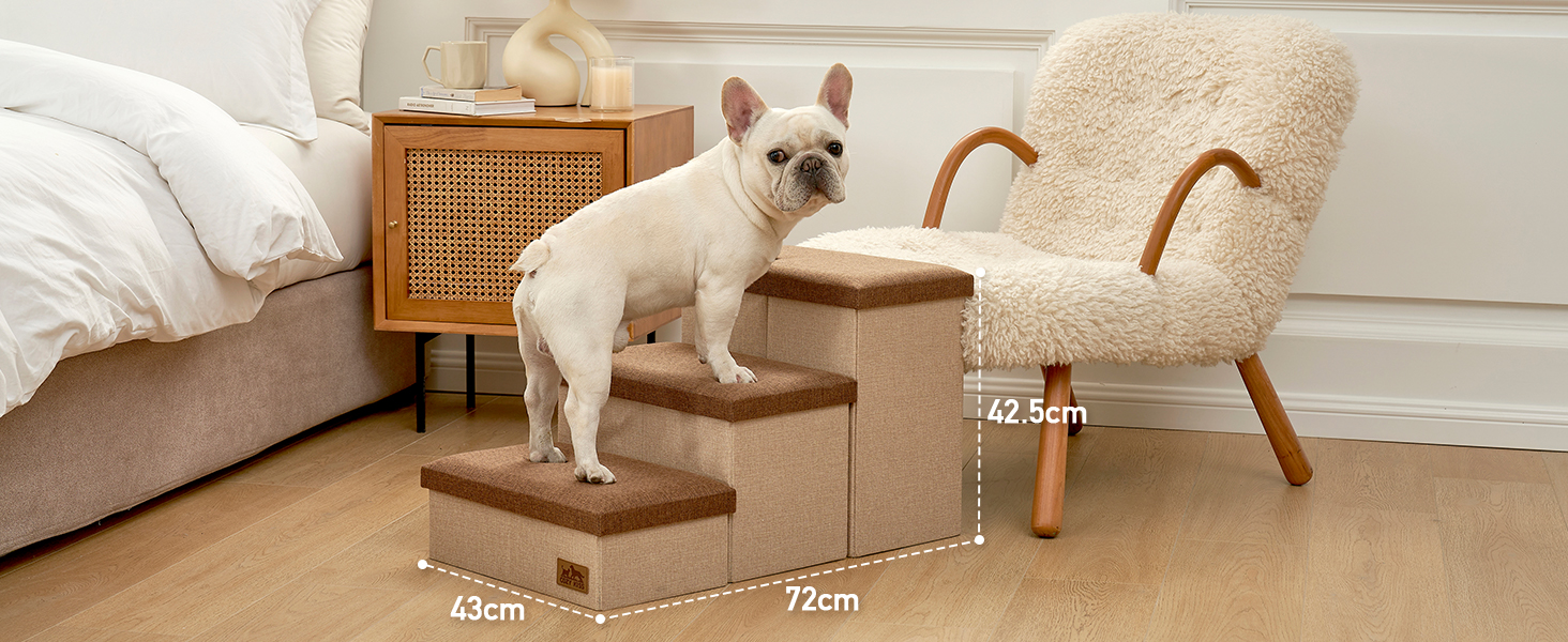 Сходинка для собак маленьких порід зі зберіганням, широка, складна для ліжка та дивану, з неслизьким дном, вологостійка (4x72x42.5 см), розмір 4x72x42.5 см (колір: коричневий, кількість: 4, розмір: 43x97x56 см)