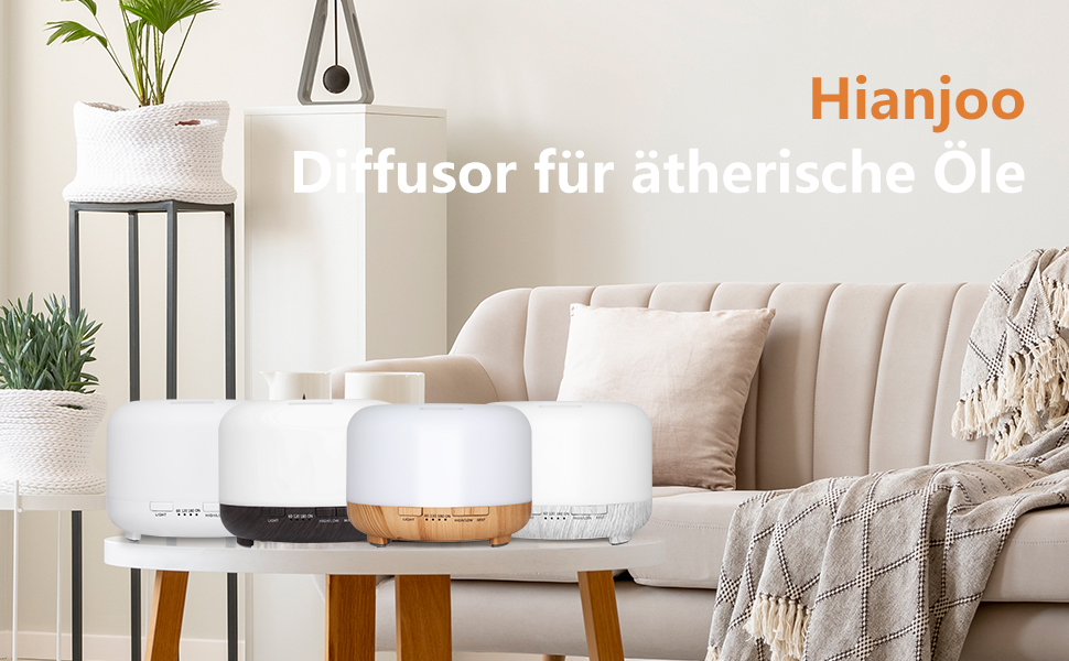 Аромадифузор Hianjoo Aroma 450 мл з таймером, ультразвуковий, 7 кольорів LED, з пультом, для спа/офісу/йоги - білий