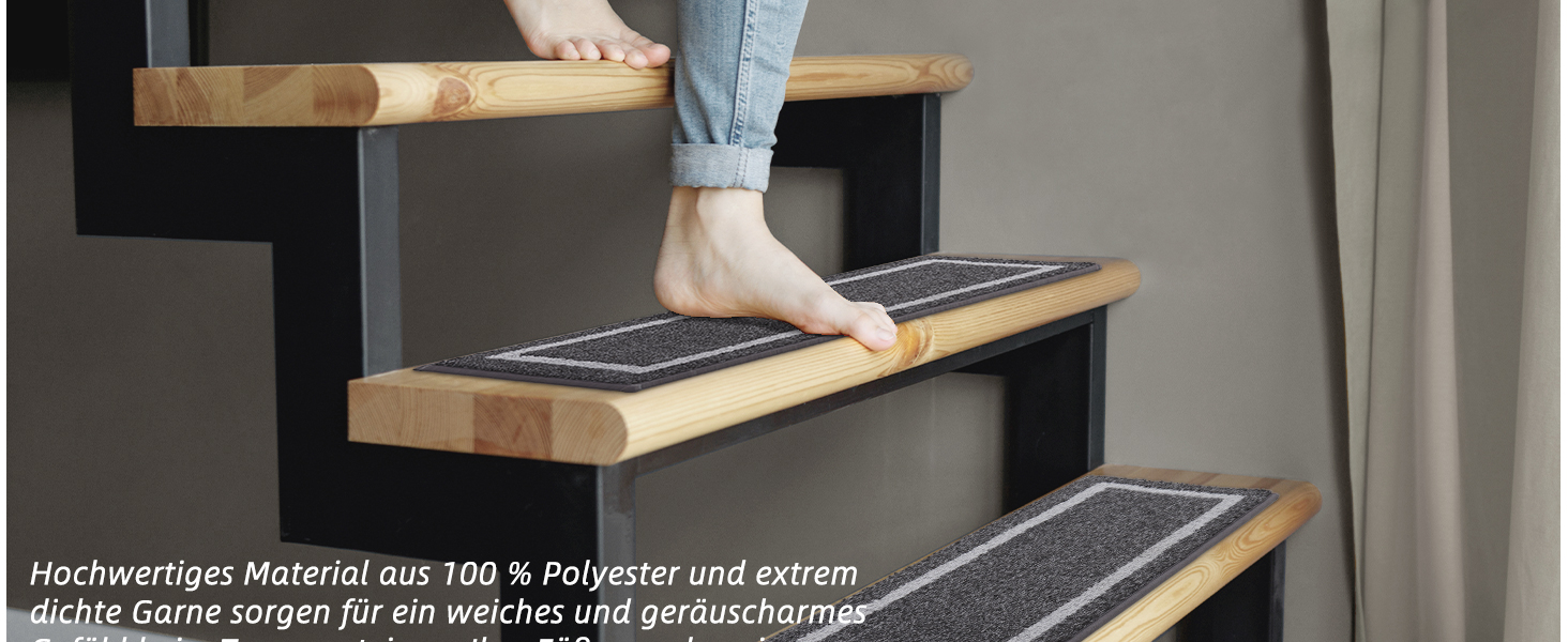 Килимок на сходи COSY HOMEER, 70x22 см, 15 шт., самоклеючий, антиковзкий, машинного прання, 100% поліестер, TPE-підкладка, чорний