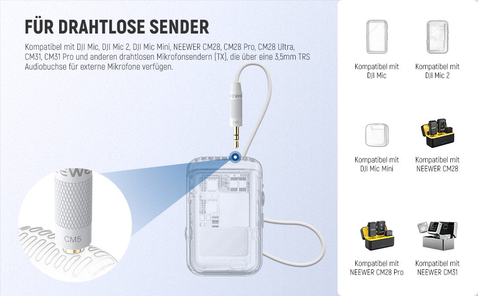 NEEWER Мініатюрний USB-C Лавалерний Мікрофон 2 шт. для iPhone 16 15 Pro Max, Android, Телефонів, Планшетів, ПК. Однонаправлений конденсаторний мікрофон з кабелем 2м (CM5(2 шт. білий) з 3,5 мм TRS роз'ємом)