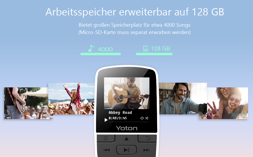 MP3-плеєр YOTON з Bluetooth 5.2, Hi-Fi звук, FM-радіо, диктофон, регулятор гучності, навушники, підтримка SD до 128 ГБ (Білий)