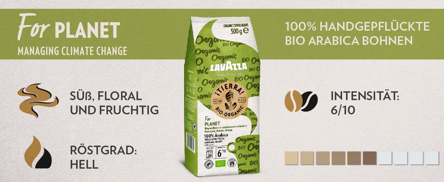 Кава в зернах Lavazza Tierra Bio Arabica, органічна, для еспресомашин, м'який фруктовий смак, інтенсивність 6/10, 1 кг
