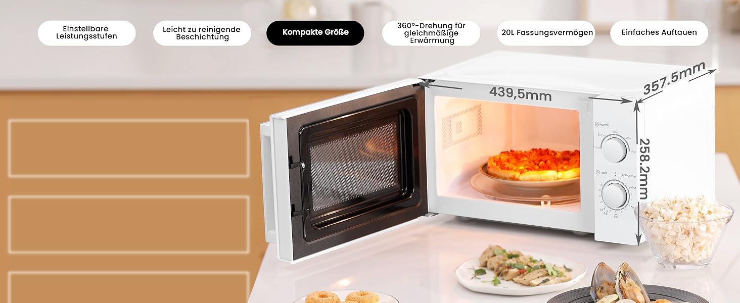 Мікрохвильова піч Comfee CMSN 20L біла, механічна, 700W, з дефростером та обертовим столом