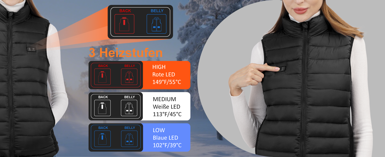 Обогревна жилетка Daen з акумулятором 10000 mAh, 3 рівня температури та 4 зони обігріву, для активного відпочинку та мотоциклів (S, чорний)
