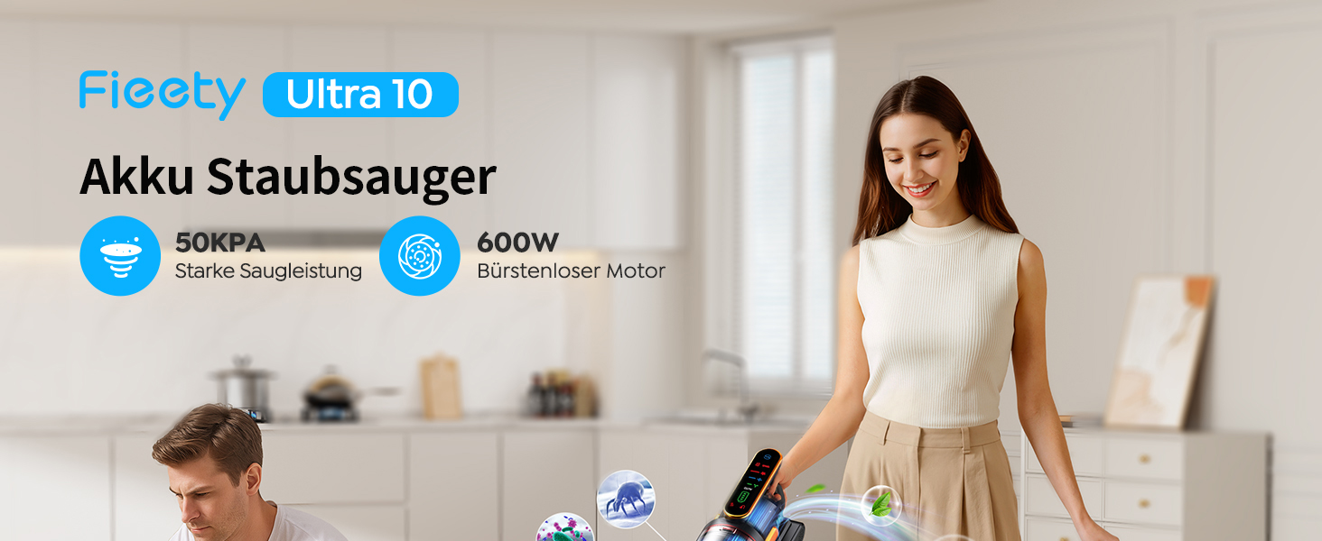 Бездротовий акумуляторний пилосос Fieety 600W з турбощіткою для тварин, 65 хвилин роботи, 8-шарова фільтрація та ароматерапією, для дому, авто та твердих поверхонь