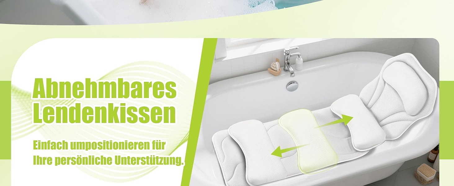 Подушка для ванни Vollkörper для тіла, спини, голови та шиї. Швидковисихаюча біла подушка для ванни – комфортне купання.