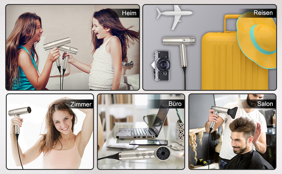 Фен Slopehill з унікальним безщітковим мотором | Інтелектуальна діагностика несправностей | Інноваційний мікрофільтр | Oxy Active Technology | LED-дисплей | 268г, 2000W (Champagne Gold)