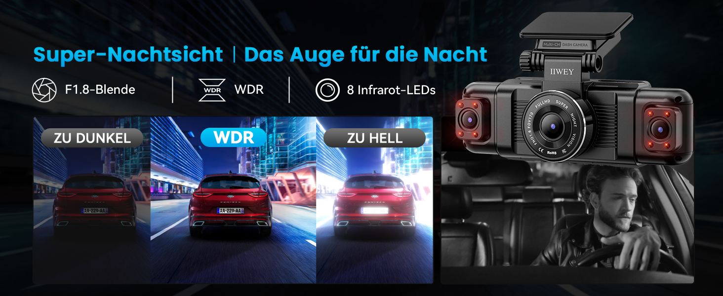 Автомобільний відеореєстратор IIWEY N5 4-канальний 360° 1080P (передній, задній, внутрішній, бічні камери) з нічним баченням, G-сенсором, режимом паркування, 5G Wi-Fi та SD-картою 128ГБ