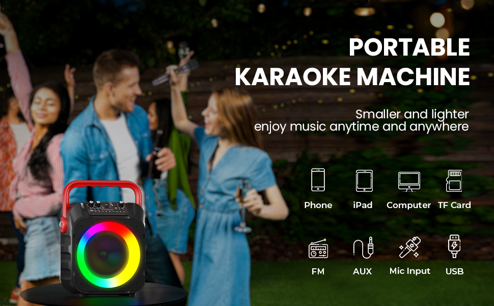 Wowstar Караоке Машина з 2 Бездротові Мікрофони, Портативна Bluetooth Колонка з Світловим Ефектом, Підтримка TF/USB, FM, Запис, AUX, TWS для Вечірок, Дня Народження (Червона)