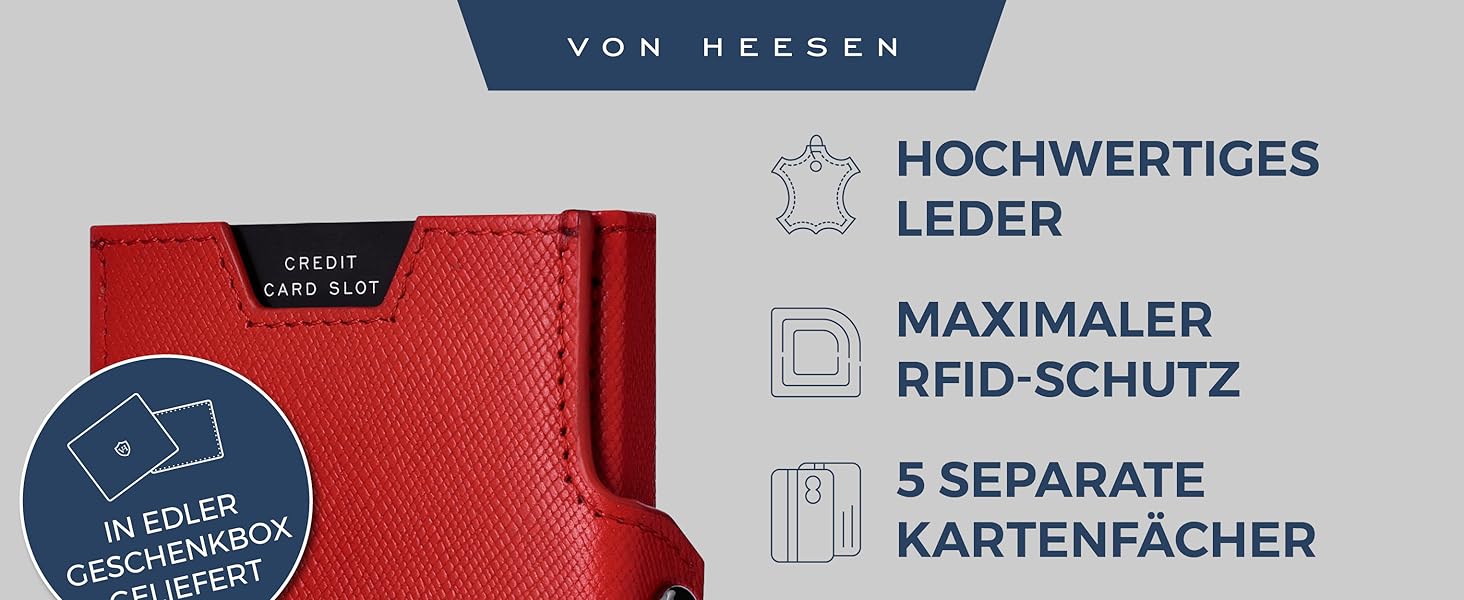 Стильний тонкий гаманець VON HEESEN з відділенням для дрібних грошей та захистом RFID - для чоловіків та жінок - картхолдер, кредитне картхолдер - міні гаманець, портмоне, портсигнатура, невеликий, карбоновий чорний.