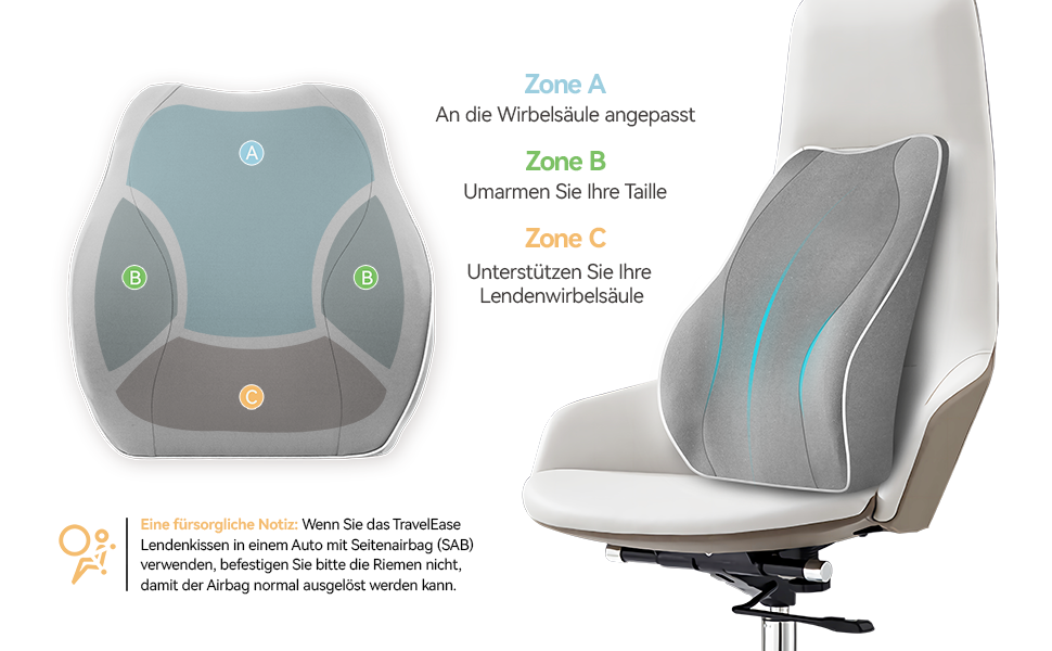 Подушка для спини Travel Ease з Memory Foam для офісного крісла, сірого кольору