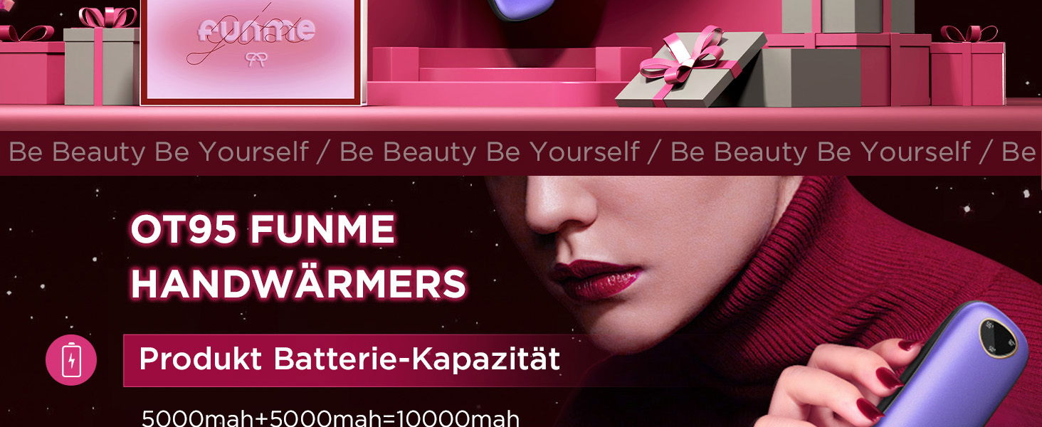 Електричні грілки для рук Funme® 10000mAh (2 шт.) з подарунковою коробкою. USB Powerbank, багаторазові, портативні, до 60°C, для жінок, ідеальні для активного відпочинку. OT95 (фіолетове золото)