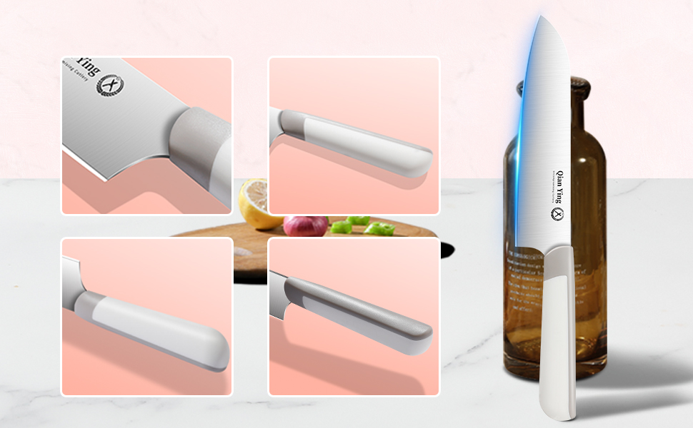 Набір кухонних ножів Qianying з блоком: 14 предметів, нержавіюча сталь, з точилкою, срібний колір, подарунок для мами