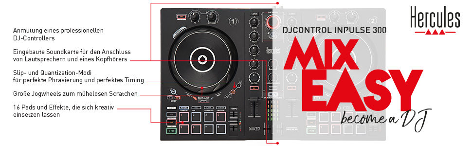DJ контролер Hercules DJControl Inpulse 300 з 16 педів та звуковою картою