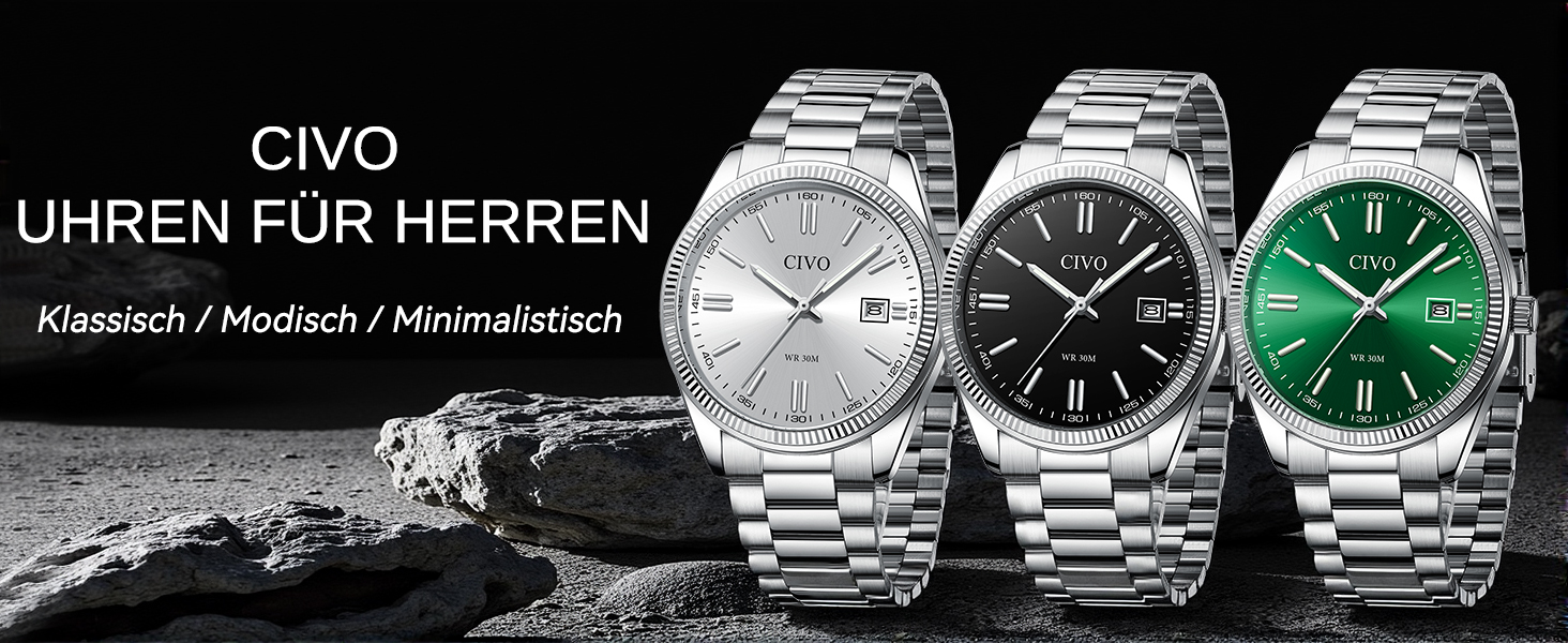 Чоловічий годинник CIVO з нержавіючої сталі: аналоговий бізнес-годинник з датою, що світиться - водонепроникний для роботи та відпочинку - стильний подарунок для чоловіків, чорний 8349