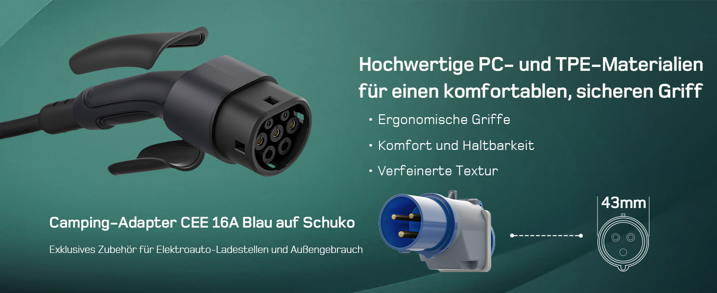 Кабель для зарядки електромобіля Type 2 Schuko 3,7kW, 7м, 6-16A, 1-фазний, з LCD дисплеєм, чорний