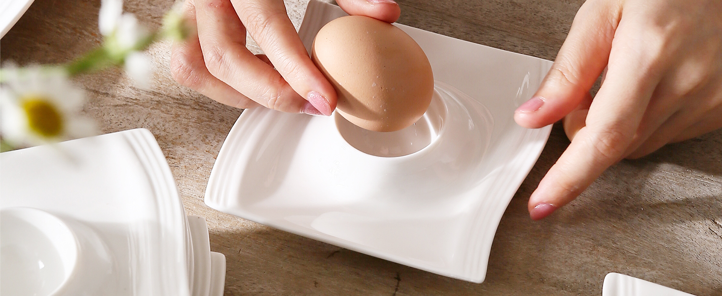 MALACASA Набір для яєць Serie Flora, 6 шт., кремово-білий порцелан, 11.5x11.5x2 см