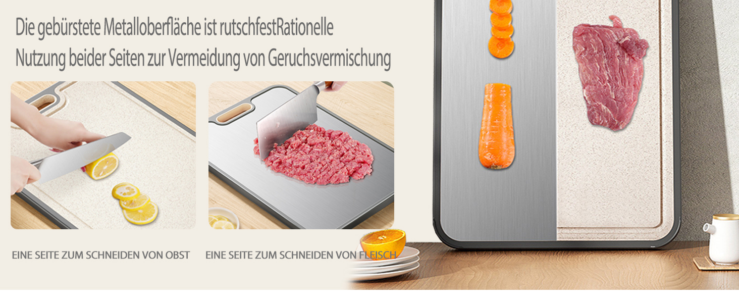 Дошка для нарізання Titan, двостороння, з чистого титану, кухонна, безпечна для продуктів харчування, з антипригарним покриттям, довговічна та легка у митті, 39 x 28 см