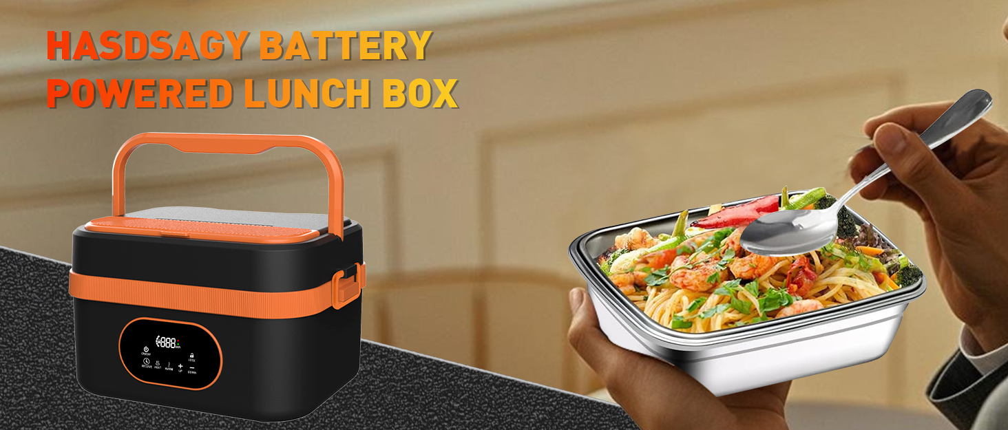 Електрична обідовниця з підігрівом 1.5L, перезаряджувана, портативна, для роботи, сім'ї, кемпінгу, офісу, подорожей, будівельних майданчиків, чорна з червоними акцентами