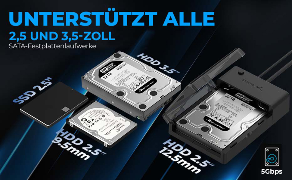 Док-станція для HDD/SSD SATA 2.5'/3.5' Sabrent – USB 3.0, 5Gbps, зовнішній корпус