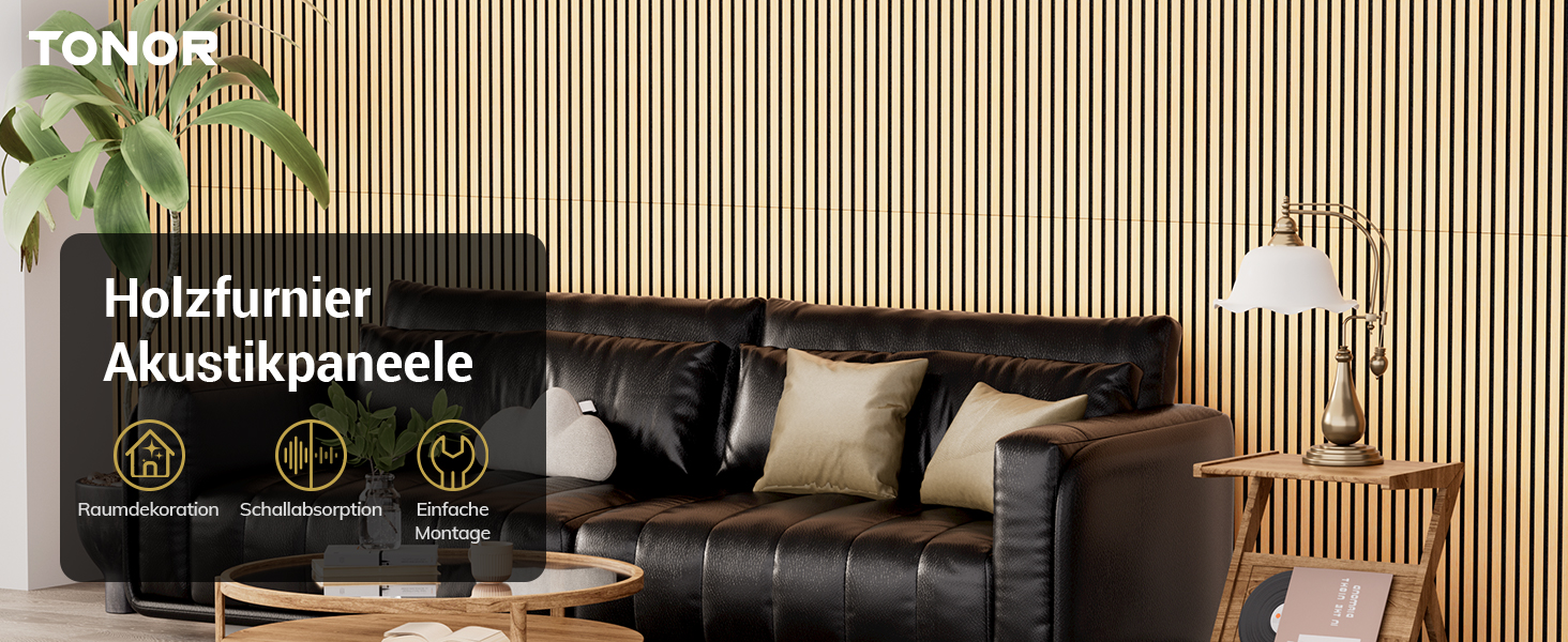Акустичні панелі TONOR з шпонату дерева, 2,88м² (4 шт.), 120x60x1,9 см, 3D, для декору та звукоізоляції, дуб