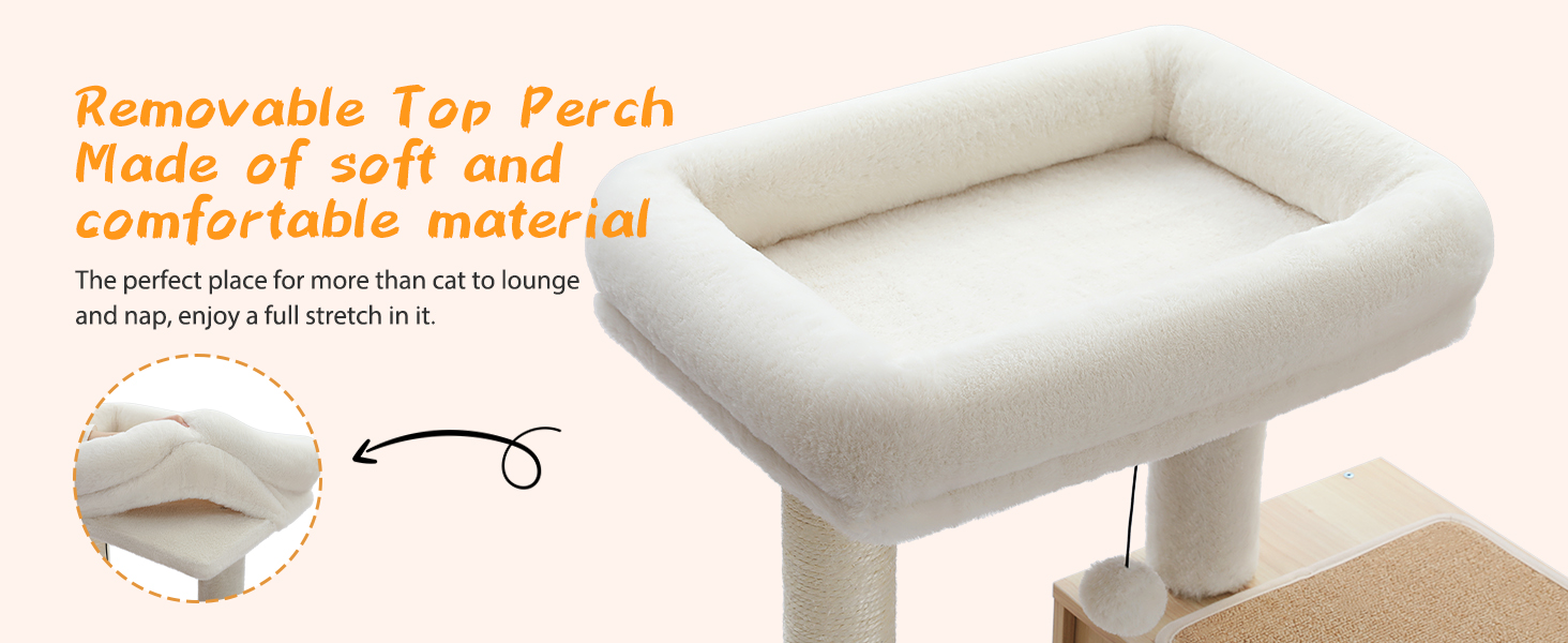 Дерев'яний кігтеточка для котів Petpela Katzenbaum 143см з гамаком та лежаком, обтягнутий сизалевим мотузком, бежевий