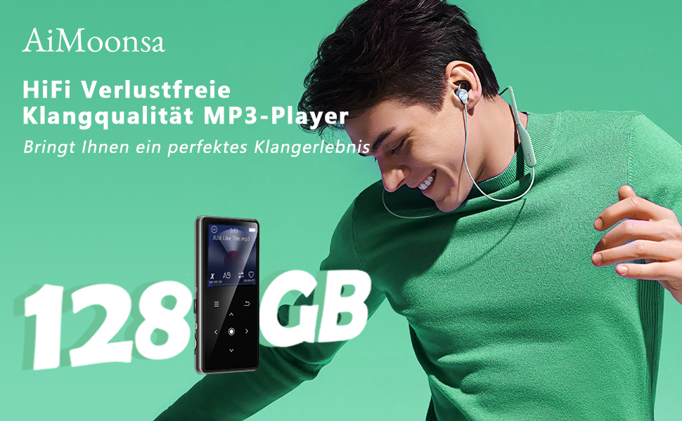 MP3-плеєр AiMoonsa 64GB з Bluetooth 5.2, FM-радіо, HiFi-звук та E-Book функцією (чорний)