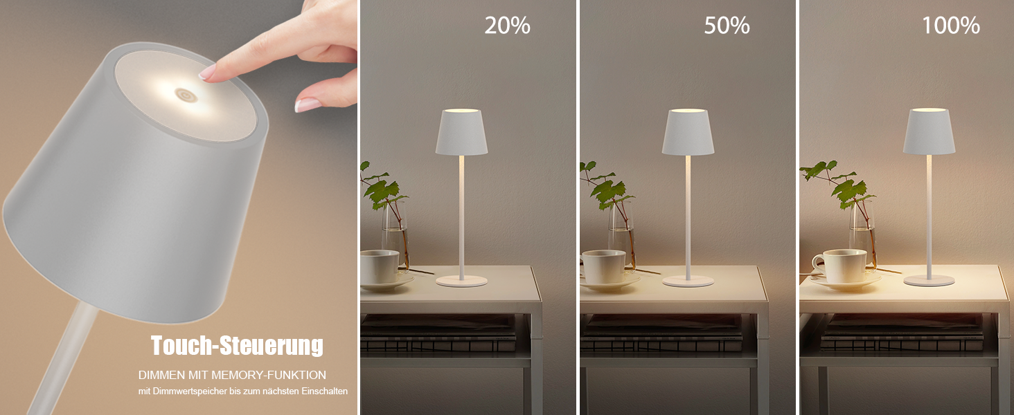 LED-лампа Klighten 2 шт. на акумуляторі, сірого кольору, диммування, бездротова, перезаряджувана, тепле світло 3000K, для дому та вулиці, USB-C, алюміній, IP54, вологостійка, сіра