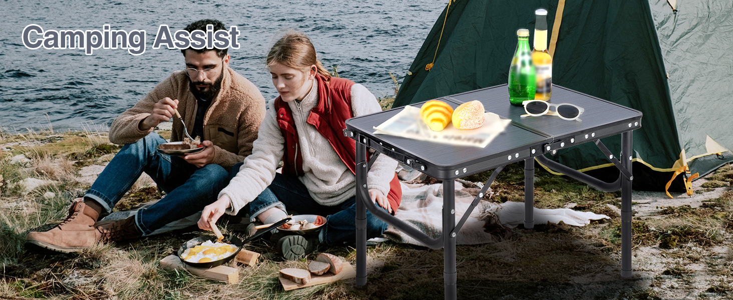 REDCAMP Складаний столик з регулюванням висоти, легкий портативний туристичний столик 60 x 40 см (4 рівня висоти) з сітчастою поверхнею, для дому та вулиці, балкона, ринку, кухні, темно-сірий, 60*40 см (4 рівня)