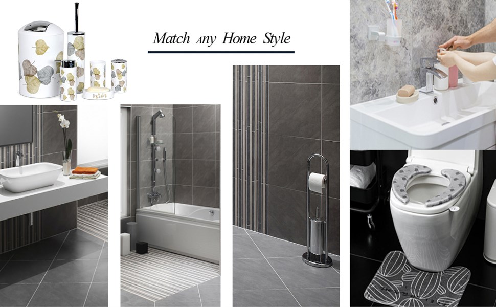 Набір аксесуарів для ванної кімнати Icegrey: 6 предметів (Океан) - дозатор для лосьйону, стакан для зубних щіток, стакан, мильниця, тримач для туалетного паперу, відро