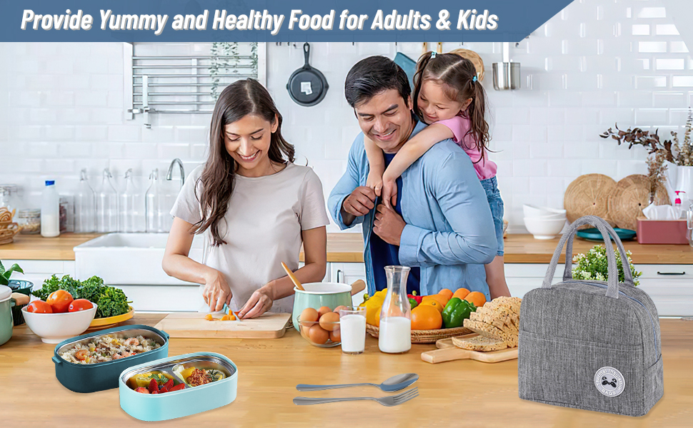 Ланчбокс дорослий, контейнер для їжі з сумкою, ланчбокс дитячий з 3 відсіками, виносний, водонепроникний, підходить для мікрохвильової печі, бенто-бокс для роботи, школи, пікніка, подорожей, блакитний