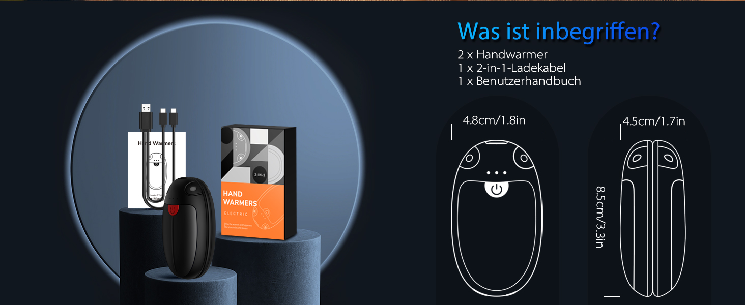 Електричні грілки для рук, набір 2 шт. - USB, 20 годин тепла, 3 температурні режими, для спорту та Raynaud's/Артрит, чорний
